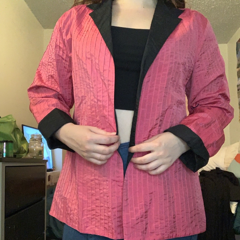 1980s vintage reversible hot pink and black lightweight suit jacket